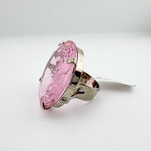 Dries Van Noten Pink Crystal Oversized Cocktail Ring Size 8 Silver Tone Metal